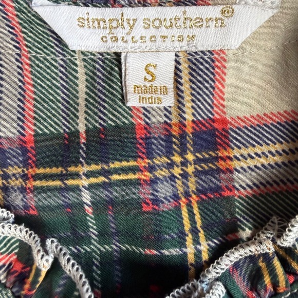 Simply Southern Plaid Tiered Dress Womens Small Boho Preppy Green Red Tartan - Picture 6 of 8